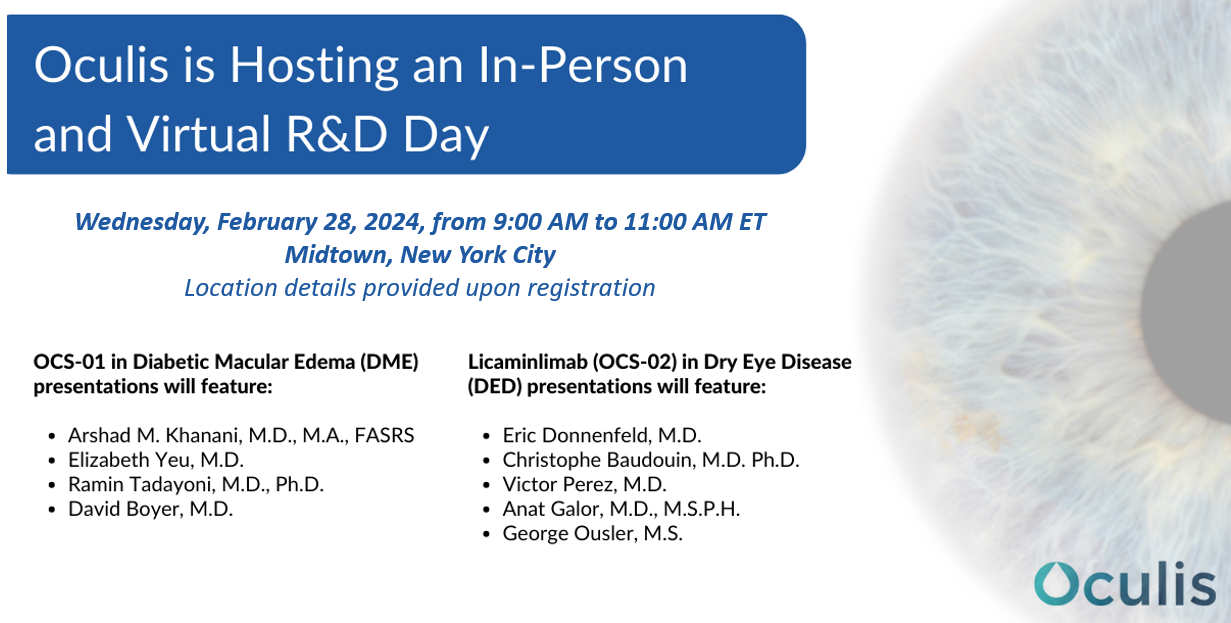Oculis to Host In-Person & Virtual R&D Day in New York on February 28, 2024